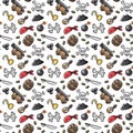 Doodle pirate theme vector seamless pattern for kids