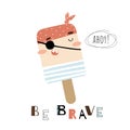 Doodle pirate vector illustration. Funny ice cream vector card