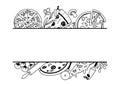 Doodle pizza frame. National Italian food ingredients border, pizza slice with tomato cheese mushrooms sketch. Vector Royalty Free Stock Photo