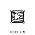 Doodle play button web icon. Vector illustration.