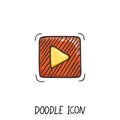 Doodle play button web icon. Vector illustration.