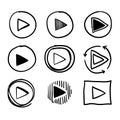 Doodle play icon button illustration collection handdrawn cartoon style vector