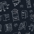 Doodle postboxs eamless patternVintage illustration for identity, design Royalty Free Stock Photo