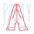 Doodle pray hand. Religion Christian poster hand drawn icon with text pray continually on white background Royalty Free Stock Photo