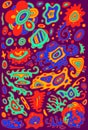 Doodle psychedelic colorful background with abstract surreal orn