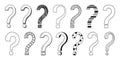 Doodle question mark hand drawn sketch vector illustration set isolated on white background. Royalty Free Stock Photo