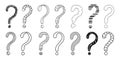 Doodle question mark hand drawn sketch vector illustration set isolated on white background. Royalty Free Stock Photo