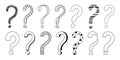 Doodle question mark hand drawn sketch vector illustration set isolated on white background. Royalty Free Stock Photo