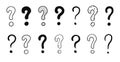 Doodle question sign mark set. Hand drawn sketch style ask sign, question mark. Isolated