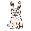 Cute cartoon doodle bunny isolated on white background.