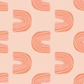 Doodle rainbow seamless pattern on peach color background. Abstract shapes endless wallpaper