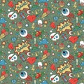 Doodle random objects colored pattern