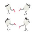 Doodle red crowned cranes collection. Perfect for T-shirt, poster, stickers and print. Hand drawn vector illustration