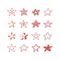 Doodle red star set on white background