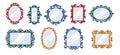 Doodle retro mirrors. Vintage reflective surfaces with decorative curly borders. Elegant hand drawn shapes. Square and