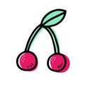 Doodle ripe juicy cherry. Pink red berries