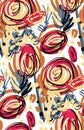 Doodle rose colorful design flower art painting decoration wallpaper seamless pattern garden