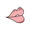 Doodle rose lips icon. Hand drawn pink mouth in cartoon style