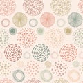 Doodle round abstract seamless pattern. Vector horizontal organic background with scribble lines, dots. Royalty Free Stock Photo