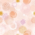 Doodle round abstract seamless pattern. Vector organic background with scribble lines, dots and bubbles. Royalty Free Stock Photo
