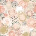 Doodle round abstract seamless pattern. Vector organic background with scribble lines, dots and bubbles. Royalty Free Stock Photo