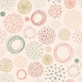 Doodle round abstract seamless pattern. Vector organic background with scribble lines, dots. Royalty Free Stock Photo