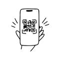 doodle scan qr code illustration vector isolated background. hand drawn line style Royalty Free Stock Photo