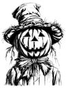 Doodle scarecrow scarecrow from pumpkin on white background, sketch vector Royalty Free Stock Photo