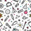 Doodle school supplies seamless pattern background Royalty Free Stock Photo