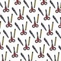 Doodle scissors and pen school tools background