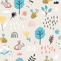 Doodle seamless background with bees