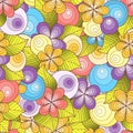 Doodle seamless background in vector with doodles, flowers and paisley. Colorful version. Royalty Free Stock Photo