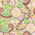 Doodle seamless background in vector with doodles, flowers and paisley. Royalty Free Stock Photo