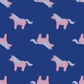 Doodle seamless kids pattern with pony unicorn pink pale silhouettes. Navy blue indigo background Royalty Free Stock Photo