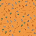 Doodle seamless pattern with African animals.