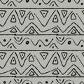 Doodle seamless pattern with broken wavy lines, triangles, dots on grey background Royalty Free Stock Photo
