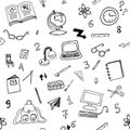 Doodle seamless pattern of classroom objects
