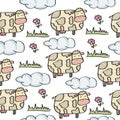 Doodle seamless pattern with cows