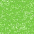 Doodle seamless pattern. Floral ornament. Wallpaper, textile, wrapping paper. Green background. Hand drawn Vector