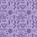 Doodle seamless pattern with flowers, bugs and dragonfly