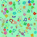 Doodle seamless pattern with flowers and swirls,