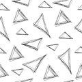 Doodle seamless pattern with free hand drowing triangels. Monochrom vector background. Royalty Free Stock Photo