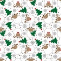 Doodle seamless pattern of funny New Year sheep