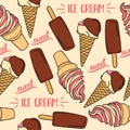 Doodle seamless pattern with ice cream Royalty Free Stock Photo