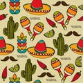 Doodle seamless pattern with mexico symbols