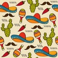 Doodle seamless pattern with mexico symbols