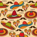 Doodle seamless pattern with mexico symbols