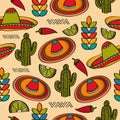 Doodle seamless pattern with mexico symbols