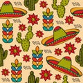 Doodle seamless pattern with mexico symbols