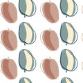 Doodle seamless pattern with minimalistic style abstract peach elements. Isolated fruit organic ornament Royalty Free Stock Photo